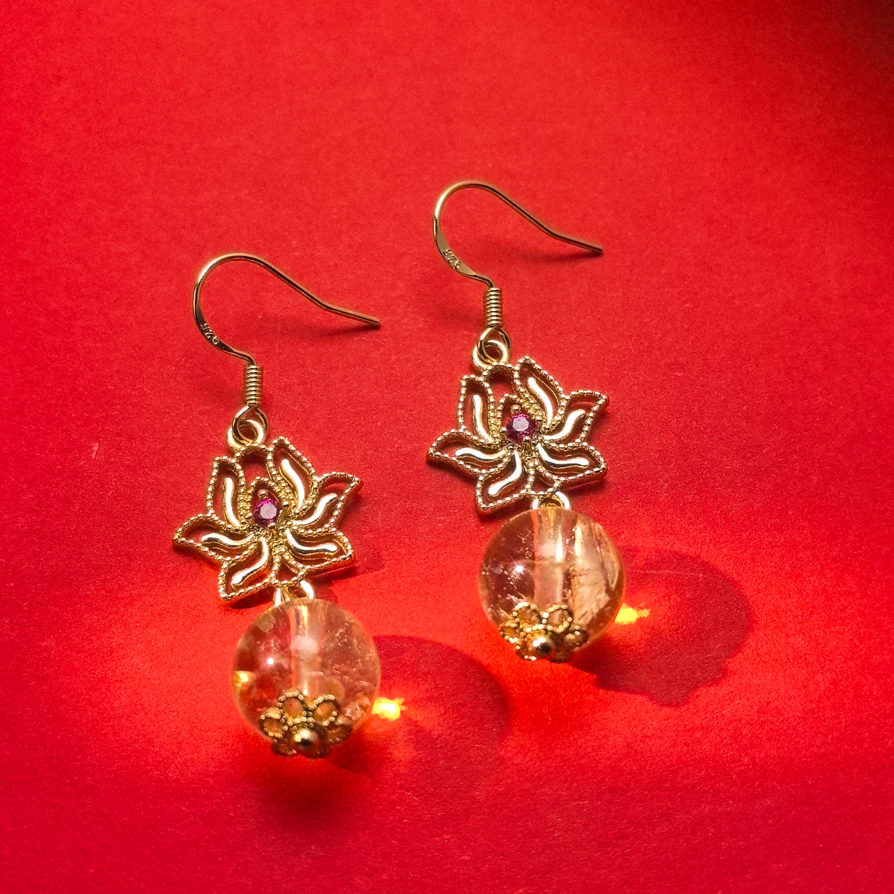 Retro Crystal Earrings- Lotus