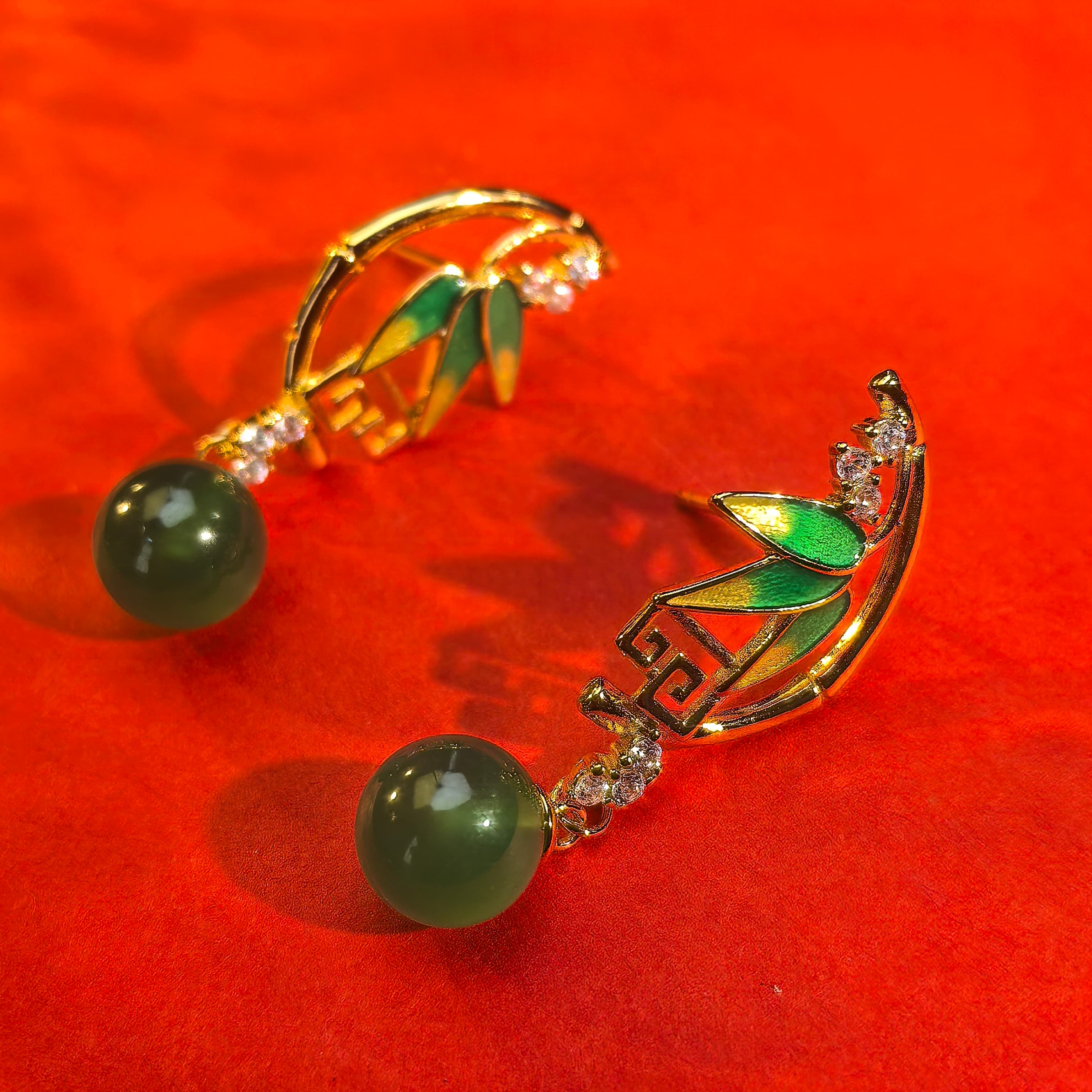 Natural Green Chalcedony Earrings Retro Style Earrings with Unique Green Bamboo Leaf Design Exquisite & Versatile Earrings