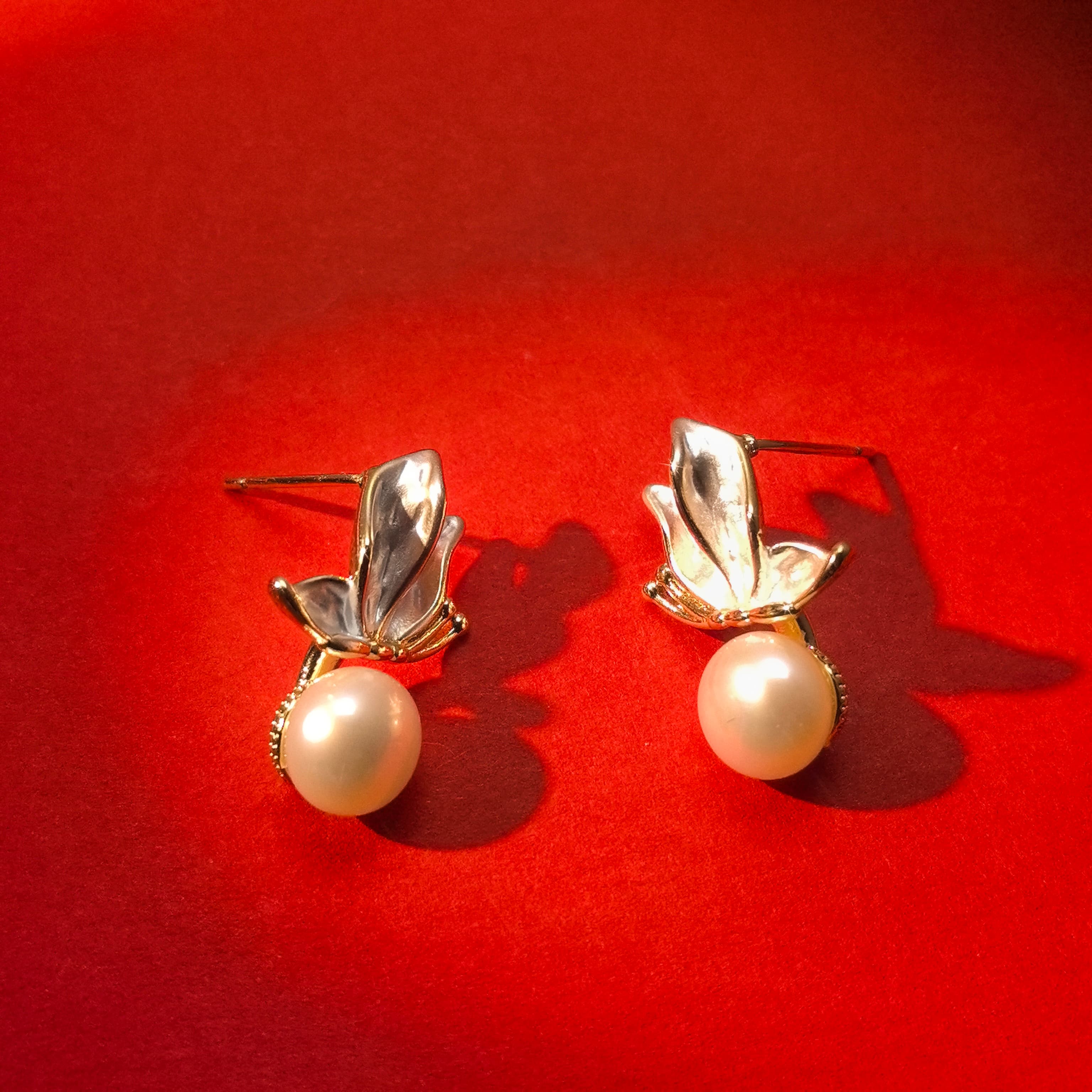 Natural Freshwater Pearl Earrings- Butterfly