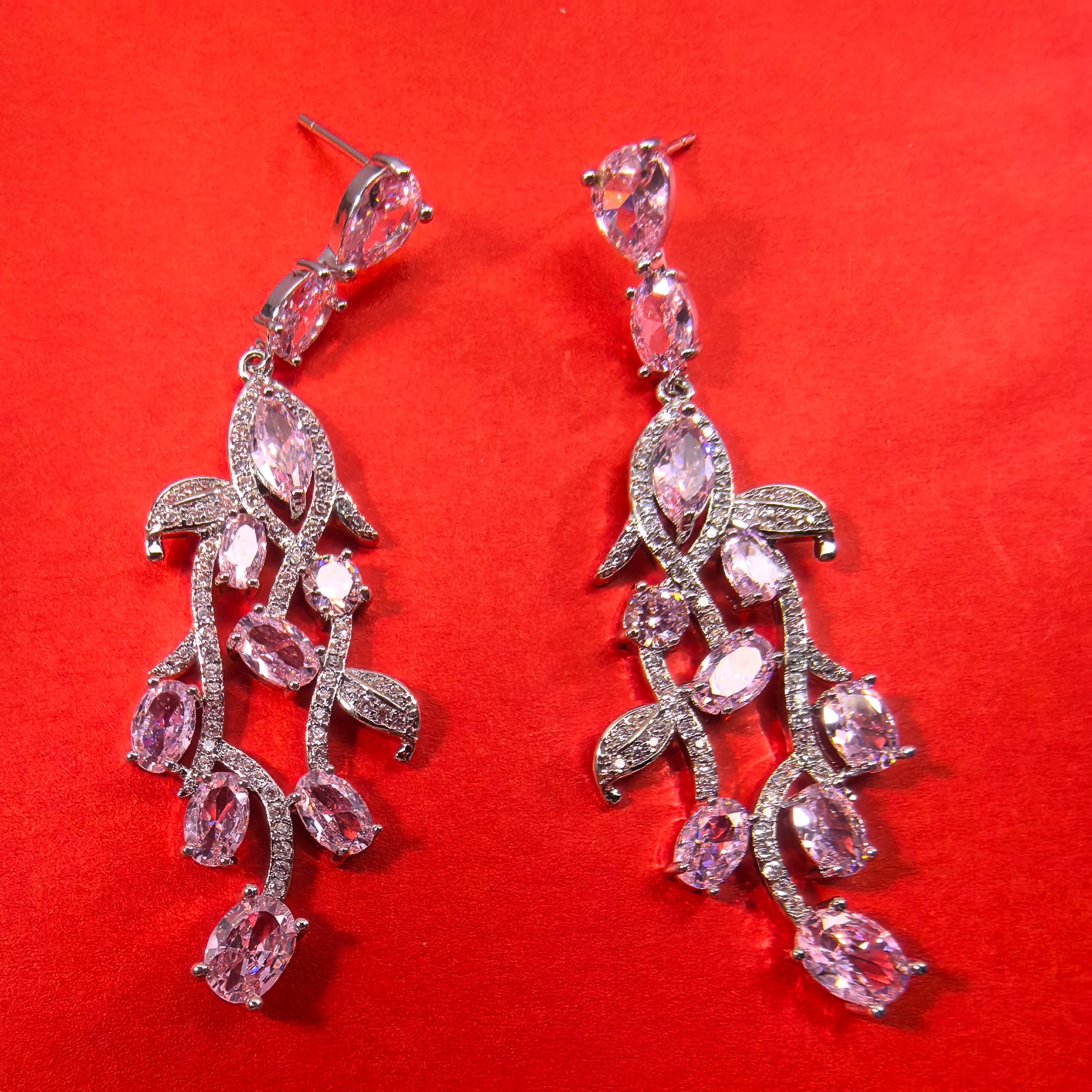 Gorgeous Zircon Earrings- Long Leaves