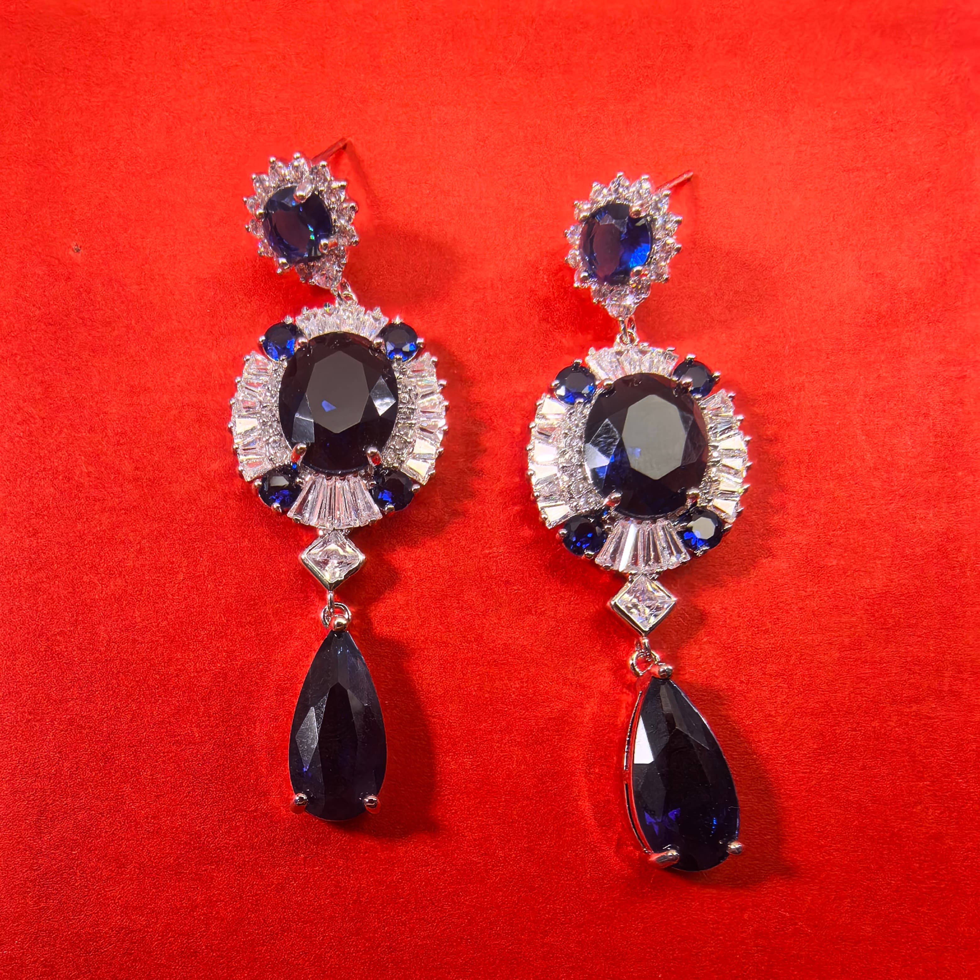 Gorgeous Zircon Earrings- Blue Water Droplets