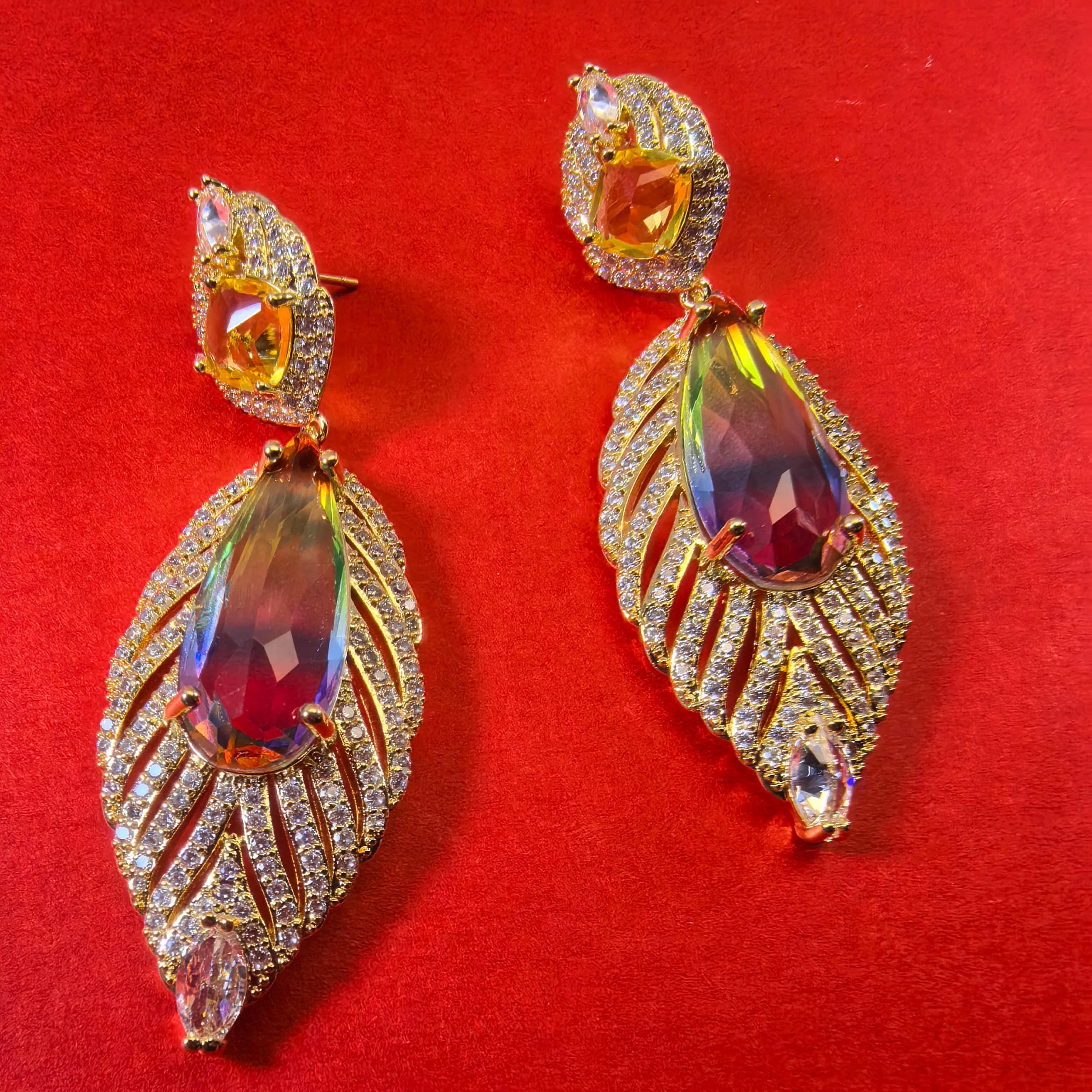 Gorgeous Zircon Earrings- Leaf