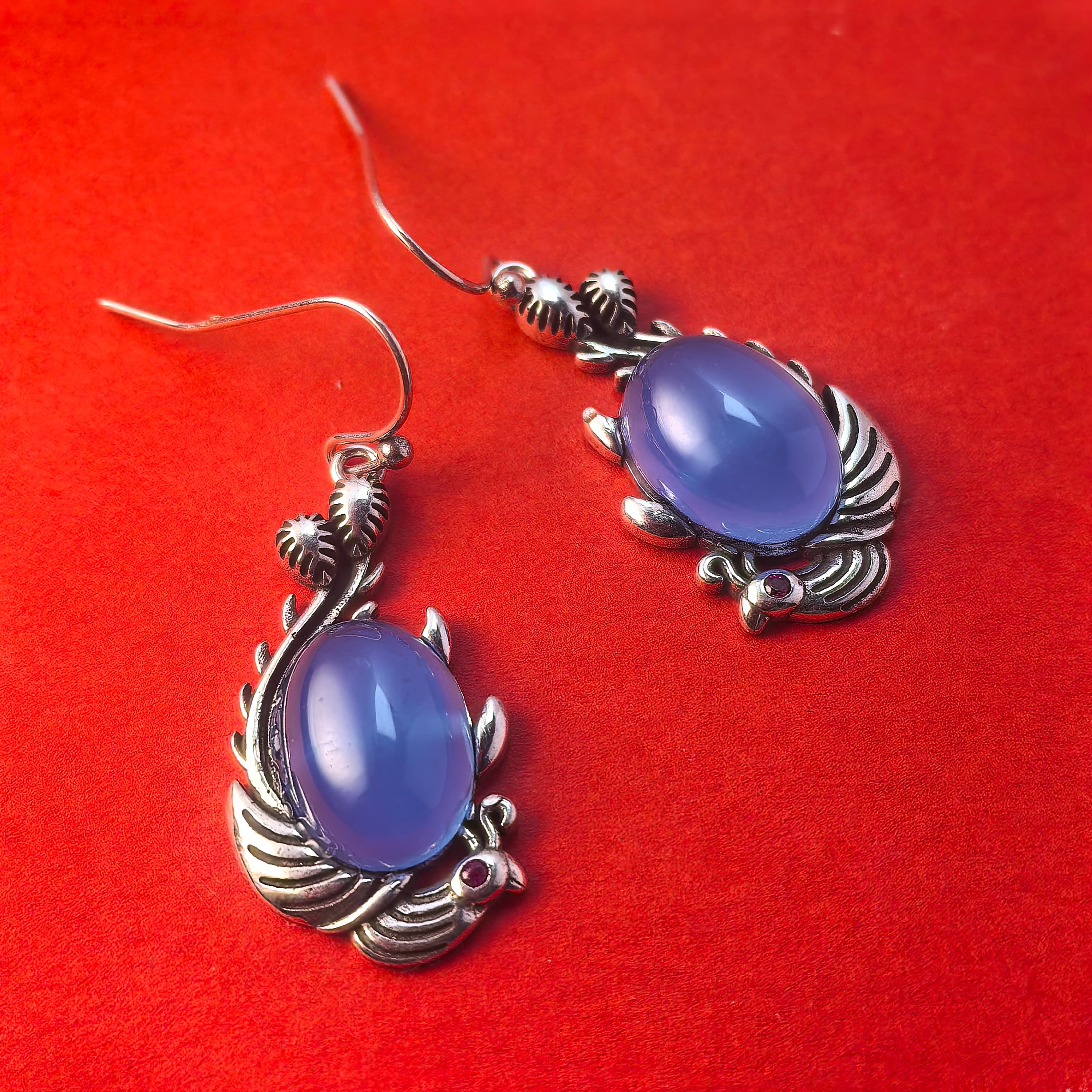 Retro Chalcedony Earrings- Bird