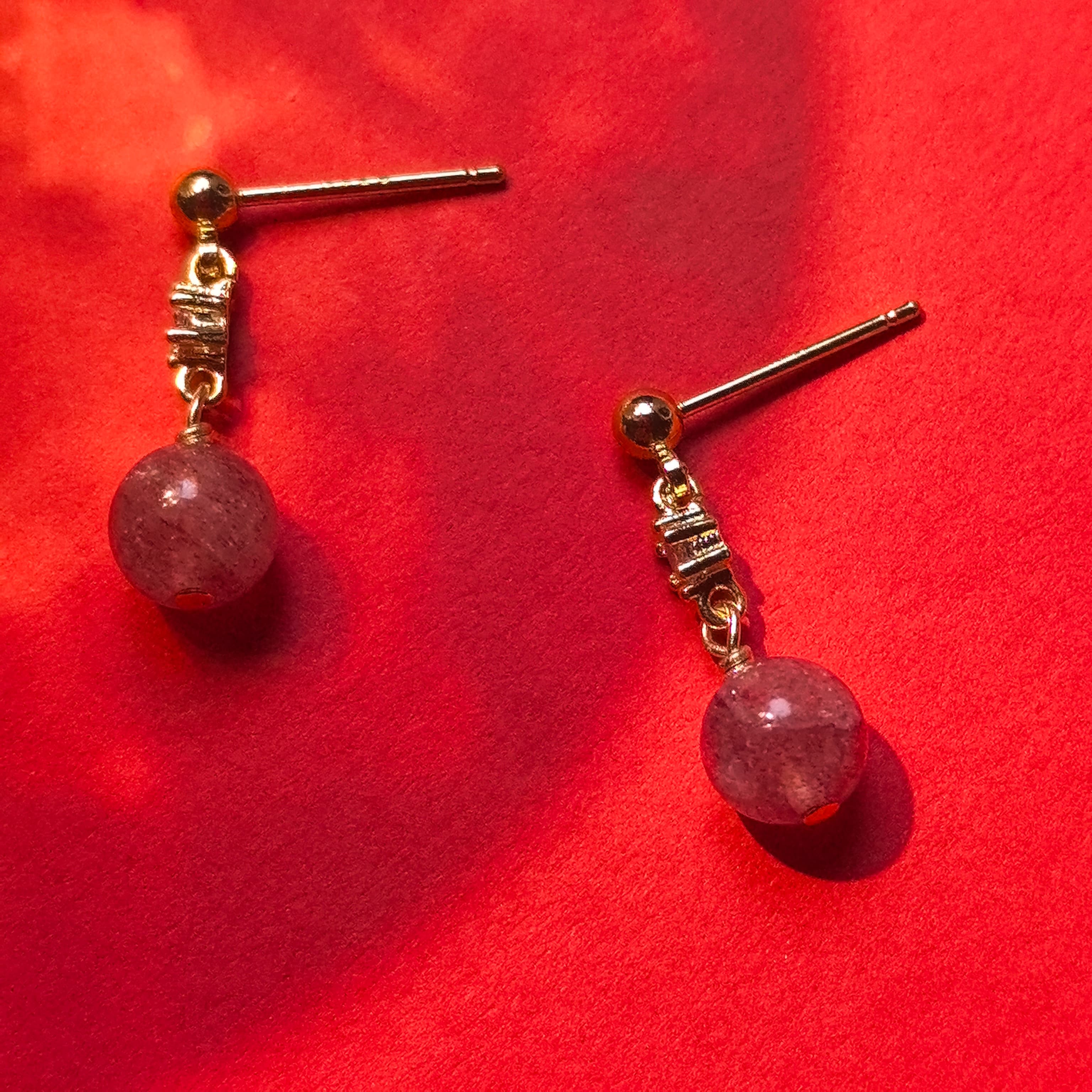 Natural Strawberry Quartz Earrings Vintage Fresh Elegant Earrings