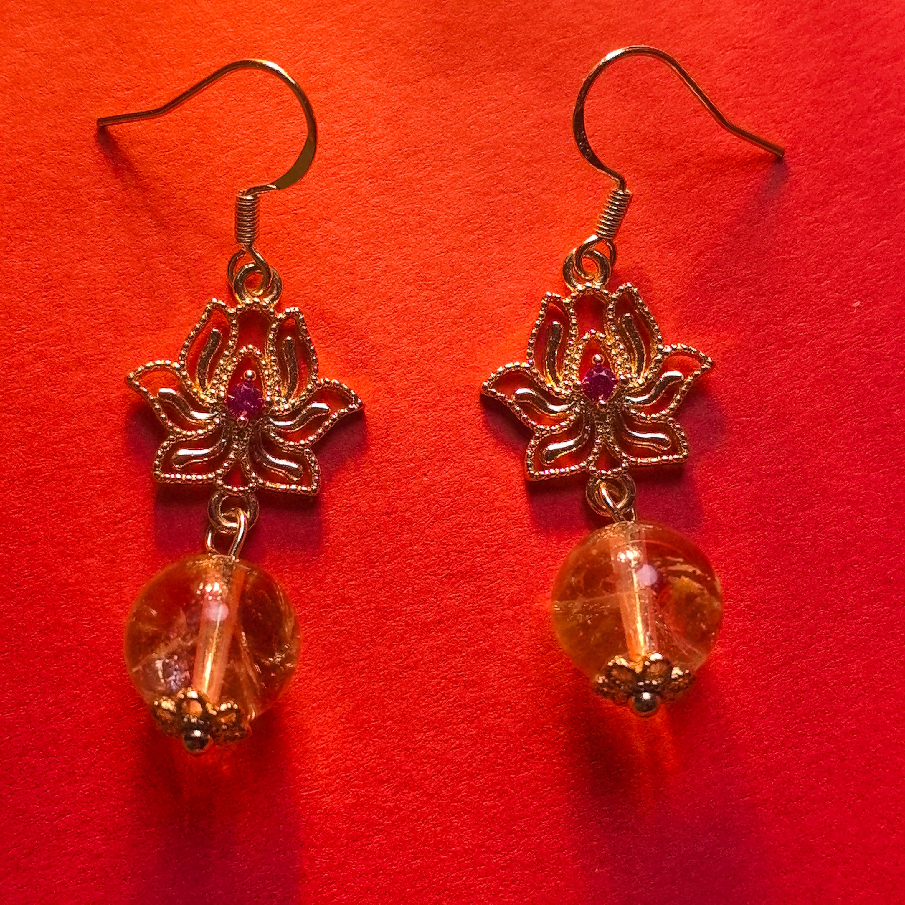 Natural Crystal Earrings Openwork Floral Earrings Vintage Intellectual Style Earrings