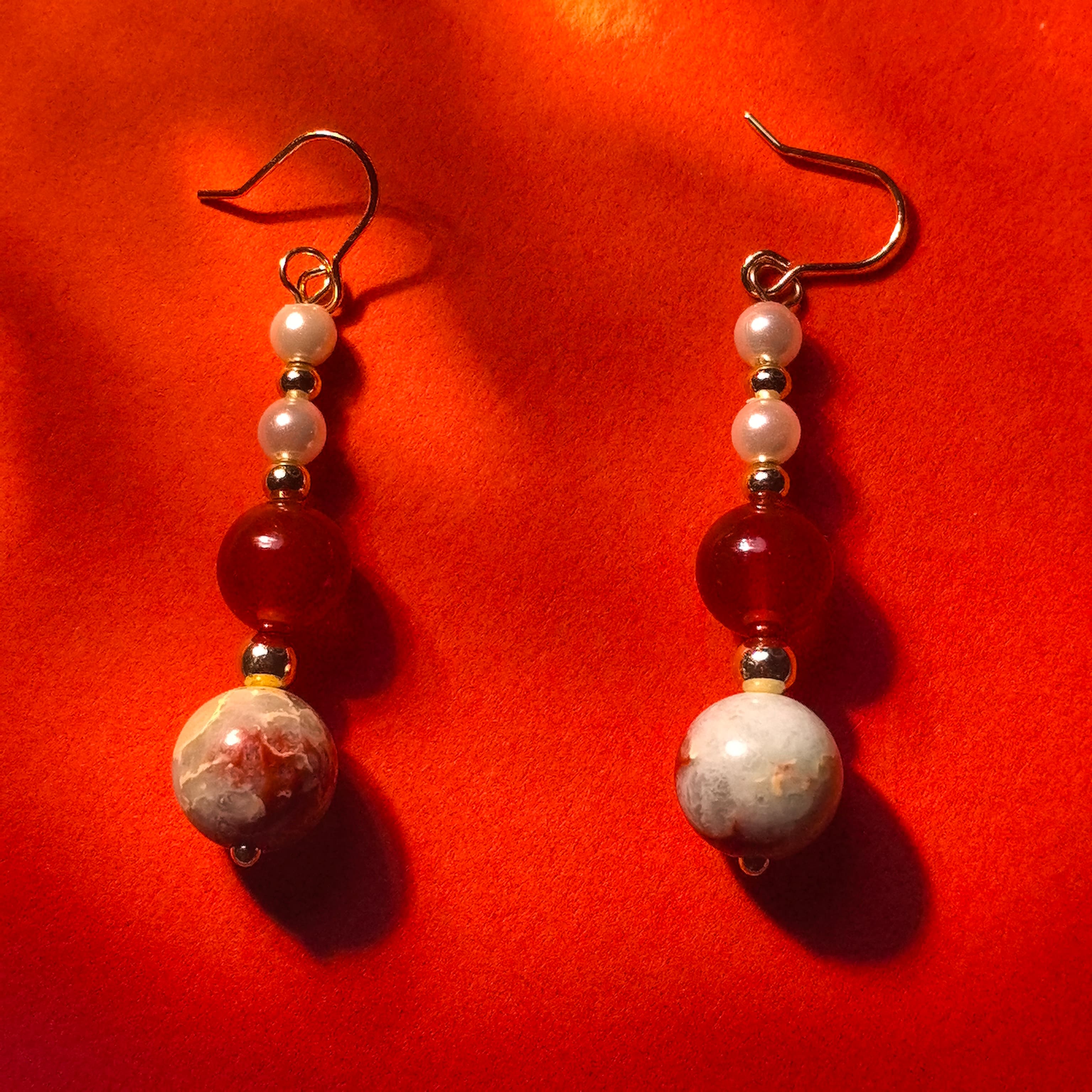Shoushan Stone & Agate Earrings Elegant Temperament Style Earrings