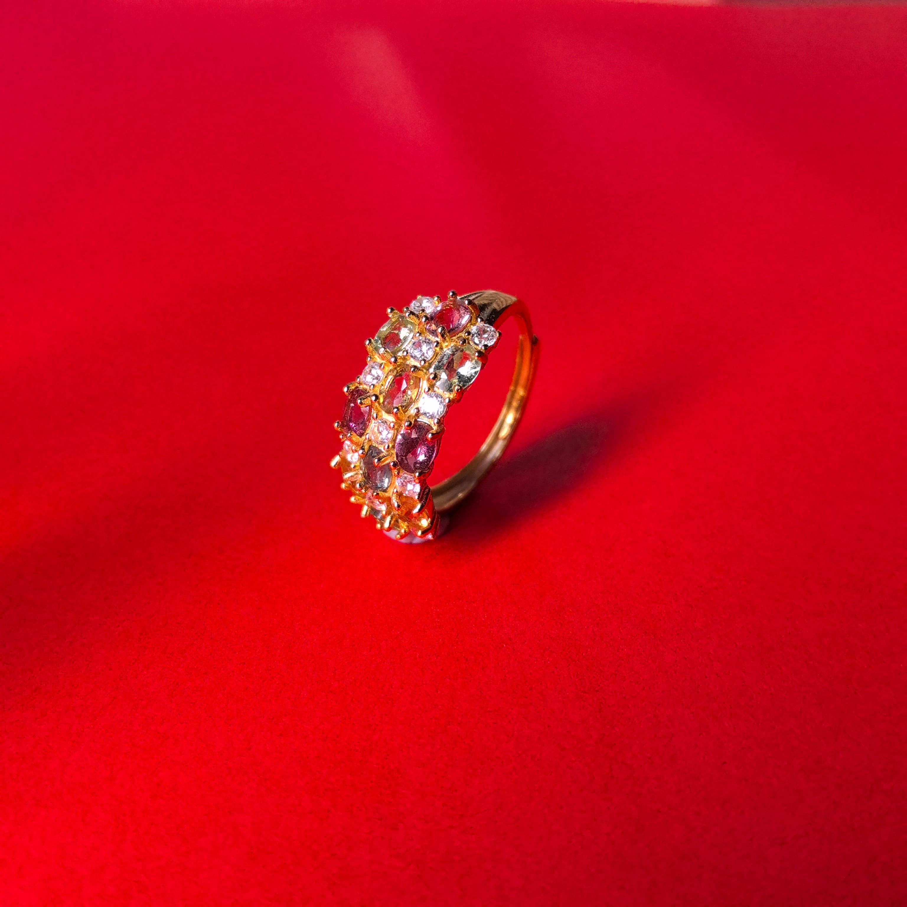 S925 Sterling Silver Ring Natural Multicolored Tourmaline Gemstone Ring Exquisite Style Ring