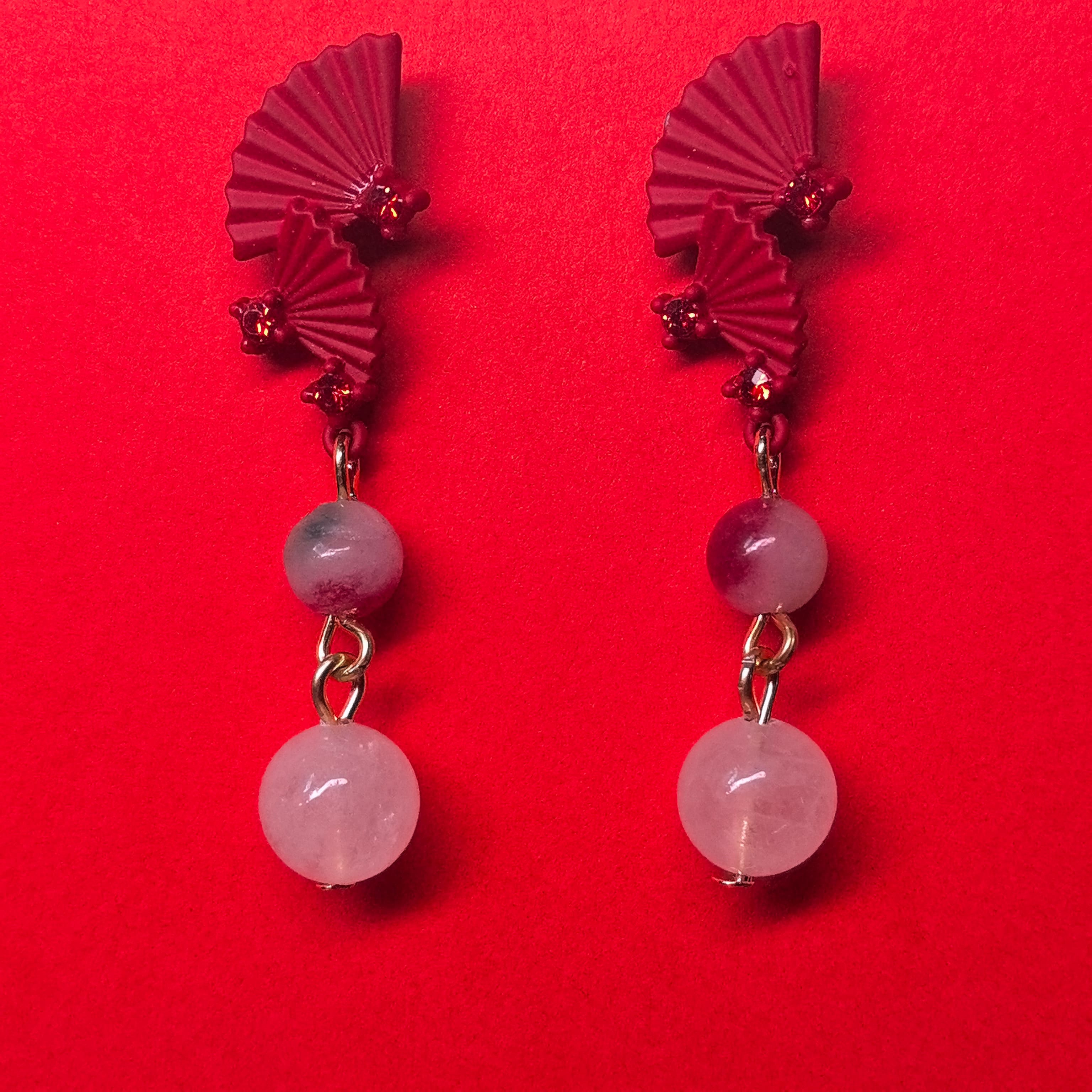 Natural Tourmaline Earrings Red Fan-shaped Earrings Vintage Literary Festive Earrings