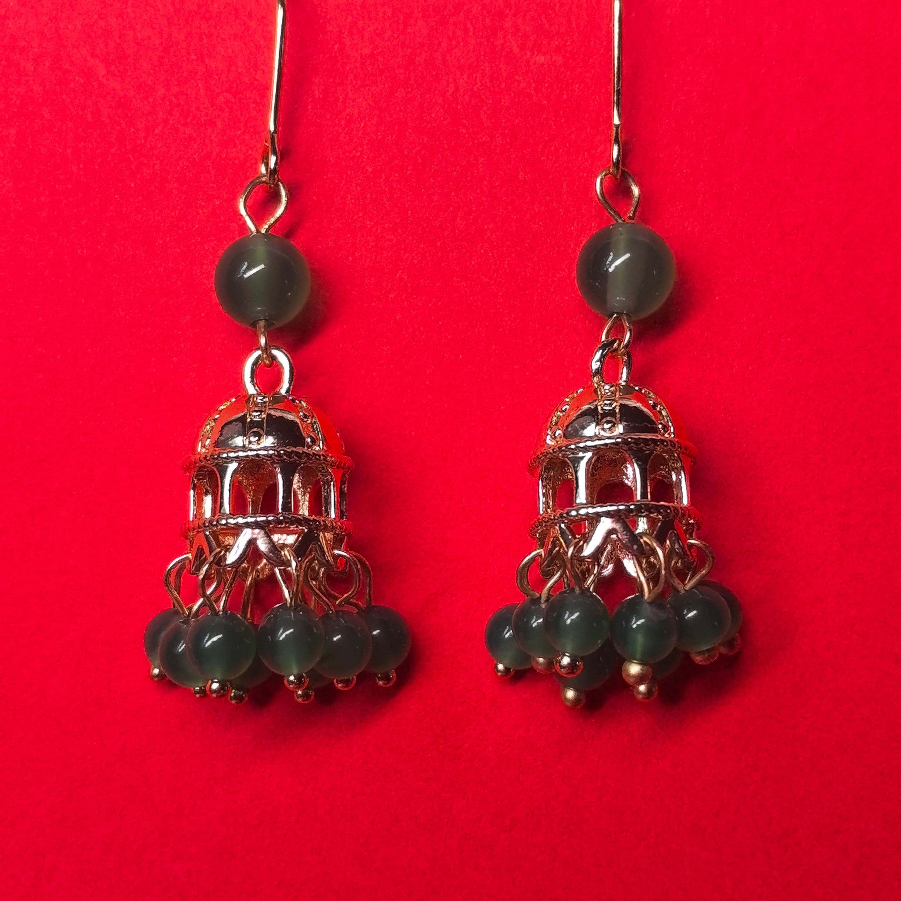 Natural Green Agate Earrings Ancient City Design Earrings Artisanal Ethnic Style Earrings
